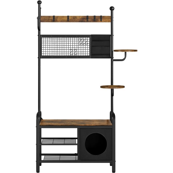 Yaheetech Portemanteau Industriel Chat-Humain avec Niche Perchoirs Rangement 3 Niveaux avec Banc à Chaussures Brun Rustique