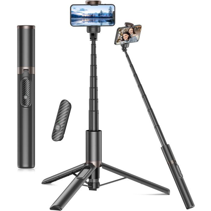 Trépied perche à selfie de 170 cm support trépied rotatif à 360° pour téléphone portabletrépied tout-en-un extensible en