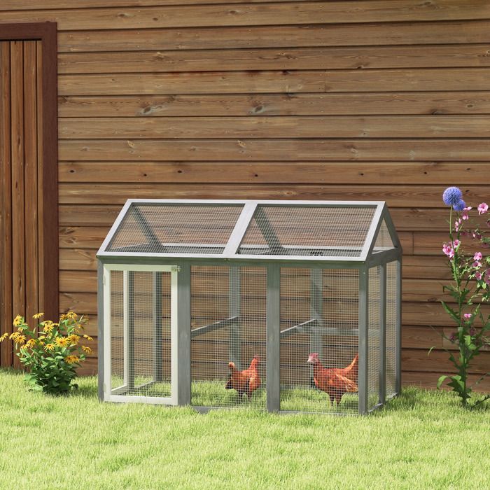 Enclos poulailler 118 m² parc grillagé avec porte verrouillables cadre en bois massif 140 x 885 x 106 cm gris