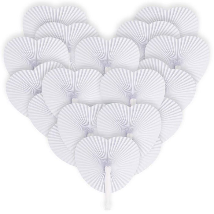 Eventails de mariage - CUNEARY - Coeur - Blanc - Plastique & papier - Lot de 48