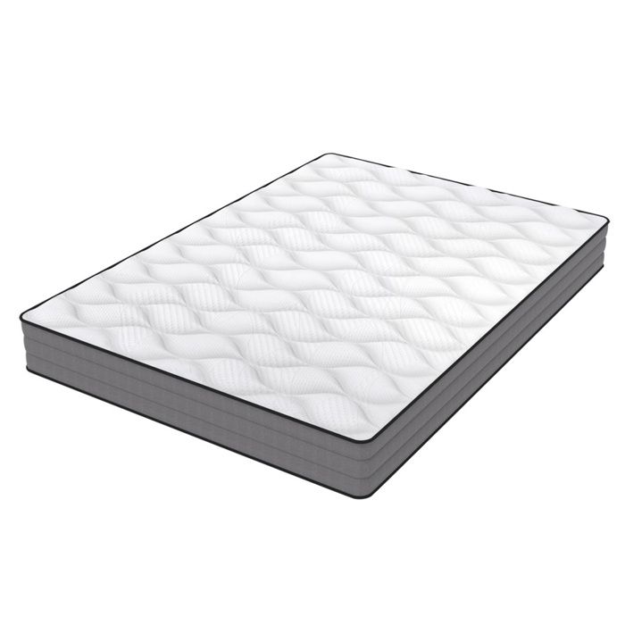 Matelas 140x200 Ressorts Ensachés H3 20cm Lyocell 7 Zones Oeko-Tex Blanc Gris
