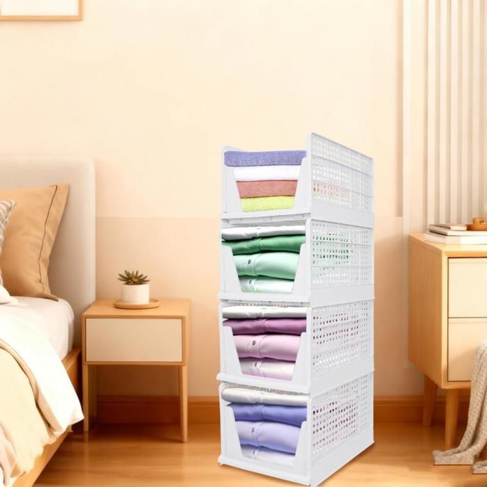 Lot de 4 Organisateur Armoire PIPIPOXER - Étagère de Rangement Pliable et Empilable - 33 5x43x96 cm - Blanc