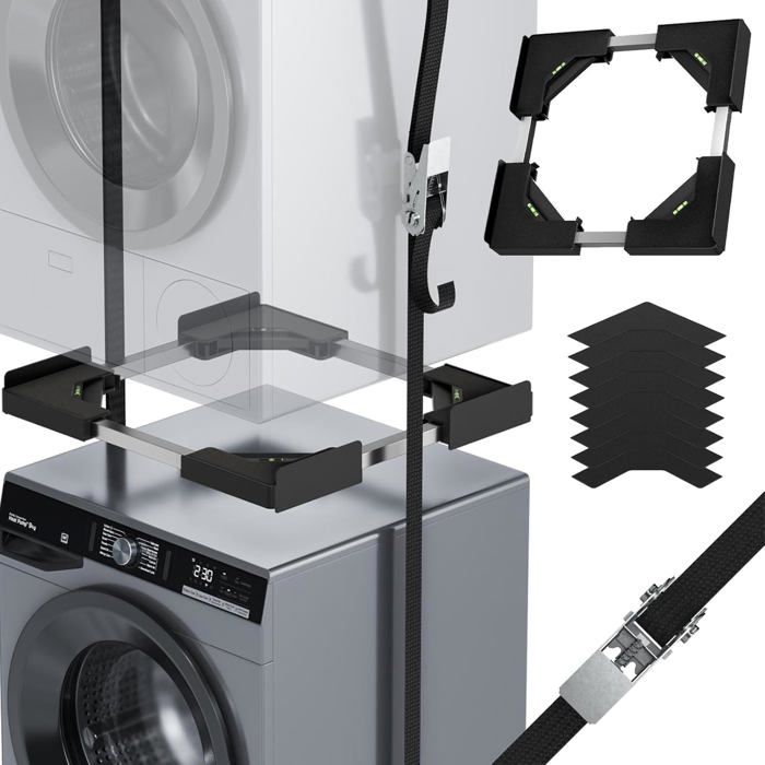 Kit de superposition universel - TRAHOO - Cadre réglable 45 à 68 cm - Noir - Protection anti vibrations - Trahoo