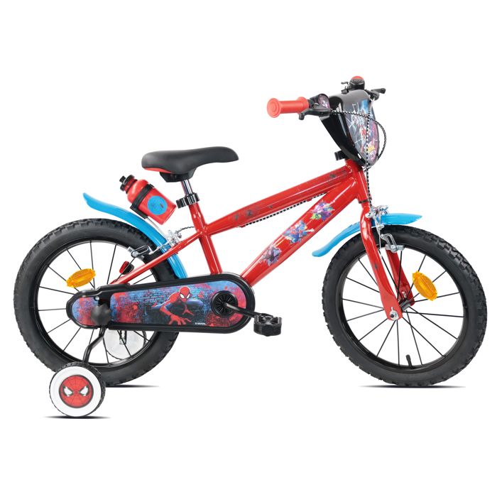 Vélo enfant 16 SPIDERMAN / MARVEL pour enfant de 100 cm à 125 cm avec 2 freins plaque avant bidon arrière et pneus gonflables !