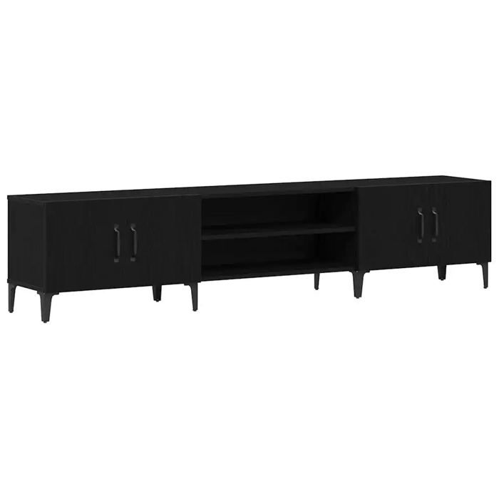 Meuble TV - HELLOSHOP26 - 180 x 31 5 x 40 cm - Noir - Bois dingénierie & acier - Design chic 4 portes