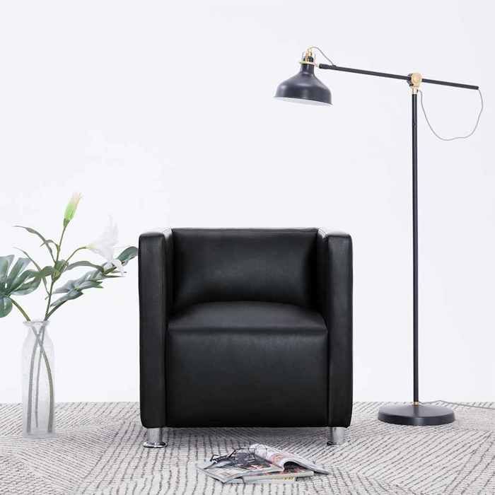 Noir Fauteuil cube noir similicuir - Fauteuil simple H15700