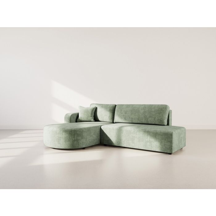 Miro - Canapé dangle gauche 4 places convertible avec coffre en velours texturé - Vert sauge