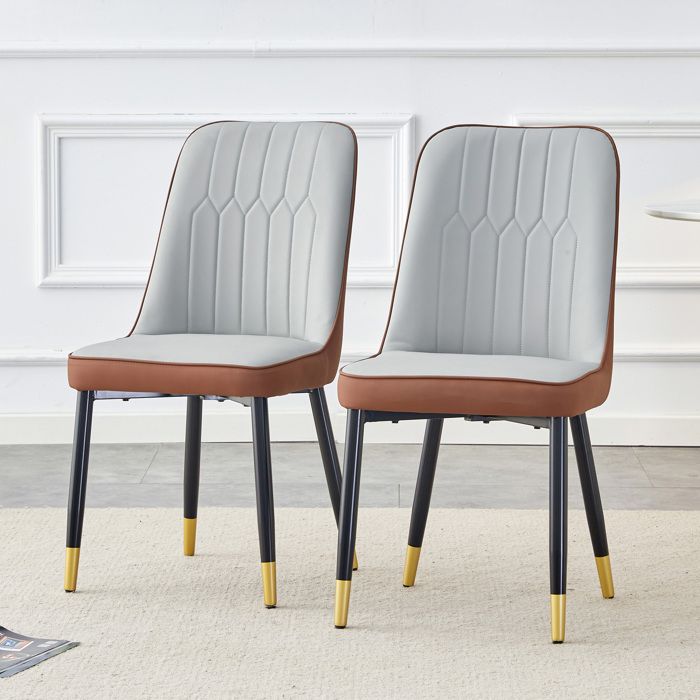 Lot de 2 chaises BELLEMAVE chaises de salle à manger modernes légères dossier PU bicolore gris clair et marron pieds en métal noir