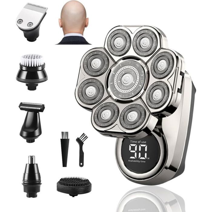 Rasoir Tete Chauve Homme 9D Rasoir Électrique Homme 6 in 1 Tondeuse Crane Chauve IPX6 Tondeuse Crane Chauve Sec & Humide