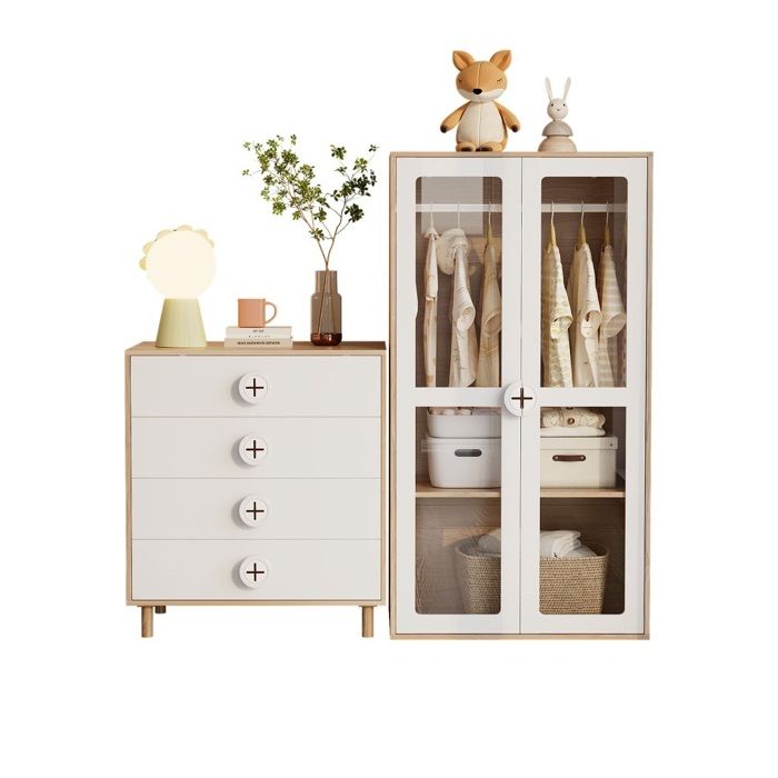 Ensemble Meubles Chambre-Armoire+Commode-Panneaux Laqués-Naturel&Blanc-Design Fonctionnel Ensemble Meubles Chambre-Armoire+Commode-Panneaux Laqués-Naturel&Blanc-Design Fonctionnel