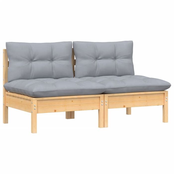 Canapé 2 places - moderne - SOFA DOUBLE de jardin - et coussins - gris Bois de pin solide CC1014