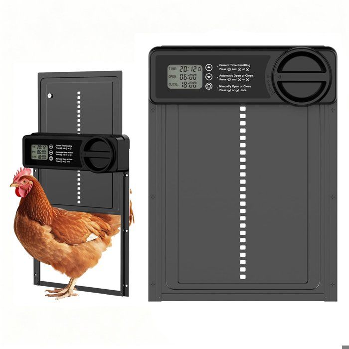 Porte Automatique pour Poulailler Ouvre-porte Automatique avec Capteur Anti-pincement Minuterie Alimentée par Piles Étanche Noir