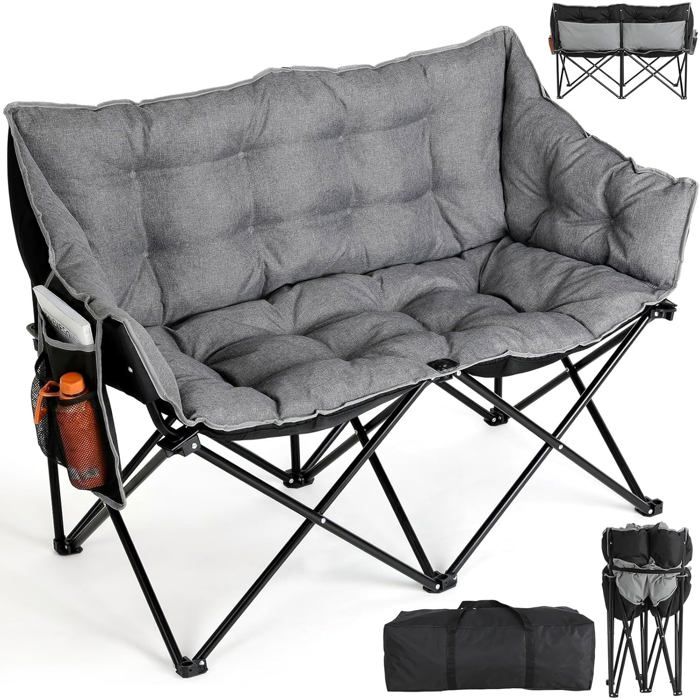 Chaise de Camping Pliable avec 2 Places Chaise de Plage Portable Canapé de Camping Charge max 320kg-Gris
