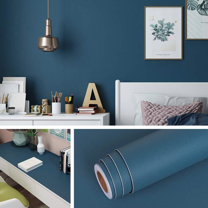 Papier Peint Bleu Indigo de 40CM*5M Papier Adhésif pour Meuble Chambre Salon Table Cuisine Meuble TV Papier Peint Adhésif Mural