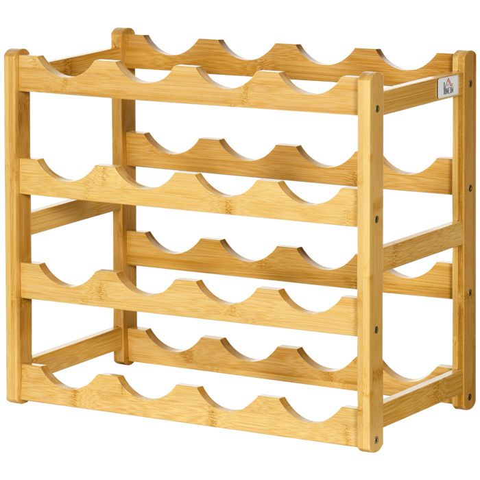LIA Range-bouteilles bambou 4 niveaux 16 bouteilles naturel 43x235x38cm