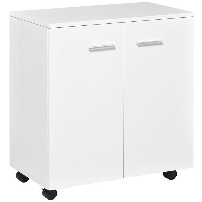 Meuble de rangement - MINIMAL - 60x35x65 cm - 2 portes - Roulettes (2 freinées) - Blanc