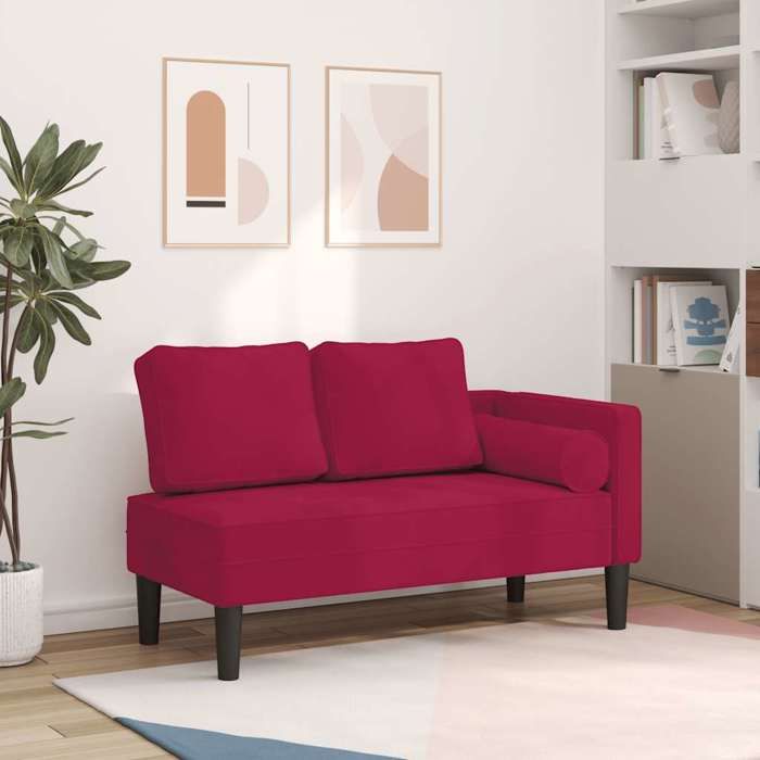 Chaise longue - COCO - 1 place - Capacité 110 kg - Rembourrage doux velours - rouge bordeaux - 1165 x 62 x 575 cm - coussins inclu
