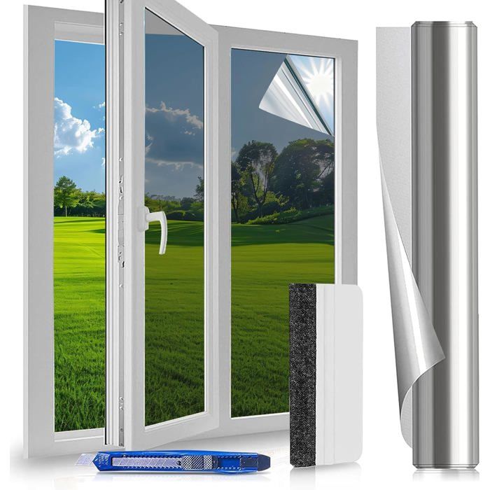 Film pour fenêtre anti-regard et miroir argenté - protection solaire contre chaleur et UV rouleau 60 x 400 cm