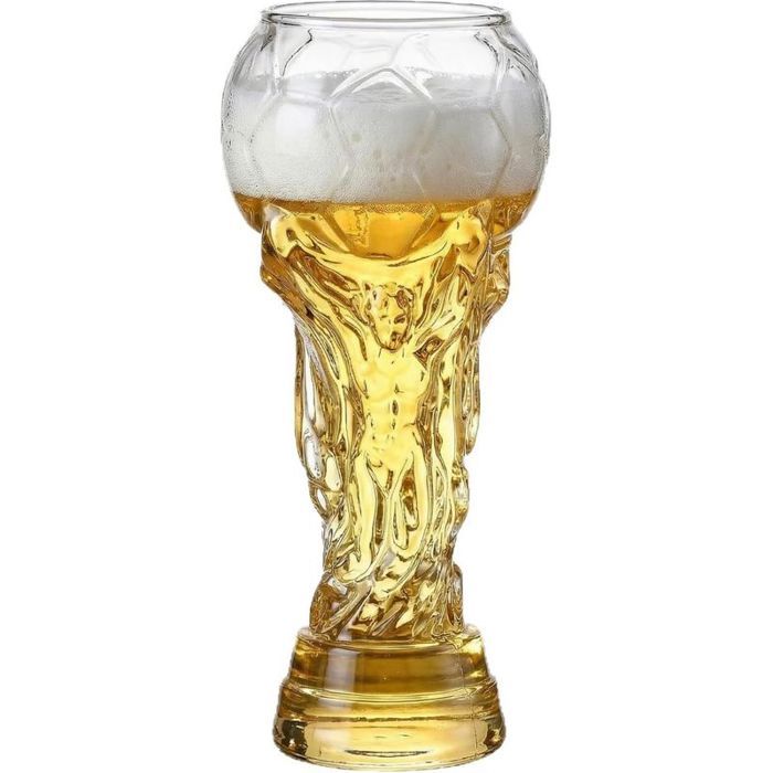 Chopin à bière en verre sur le thème du football 2026 - Verre à bière de 500 ml en forme de ballon de football chope style trophée