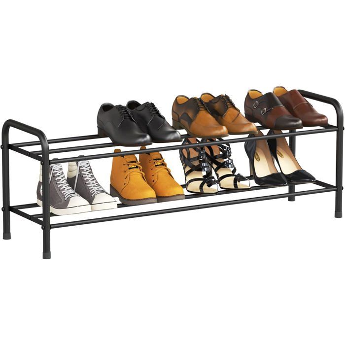 Étagère À Chaussures À 2 Niveaux 100% Acier Inoxydable Étagère De Rangement Empilable Pour 8 Paires Pour Chambre À Coucher