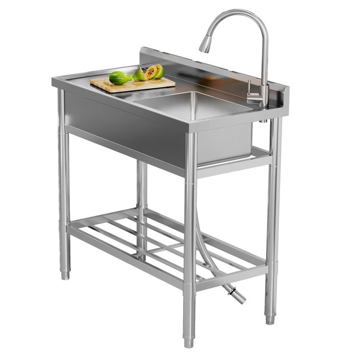 Évier utilitaire professionnel inox sur pied – Plan de travail et dosseret anti-rouille – Buanderie garage -99 × 51 × 94 cm