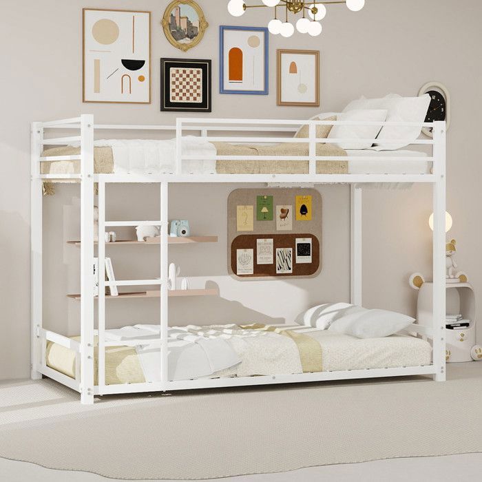 URTR Lit superposé 90x190 cm - Lit mezzanine avec échelle et Barrière de sécurité - Design silencieux - Sommier métallique - Blanc