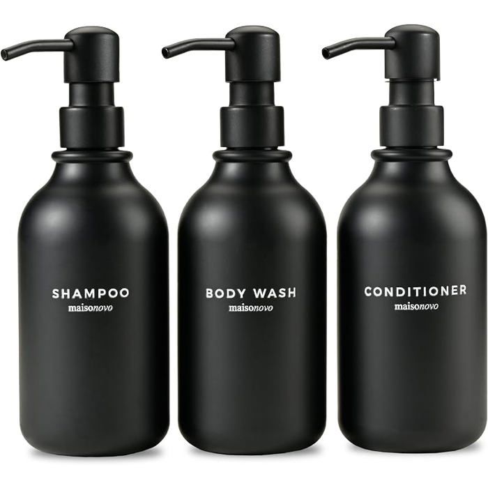Distributeur Shampoing Et Gel Douche Lot De 3 500ml Noire Distributeur Savon Douche avec Pompe NoireÉtiquett DISTRIBUTEUR DE SAVON