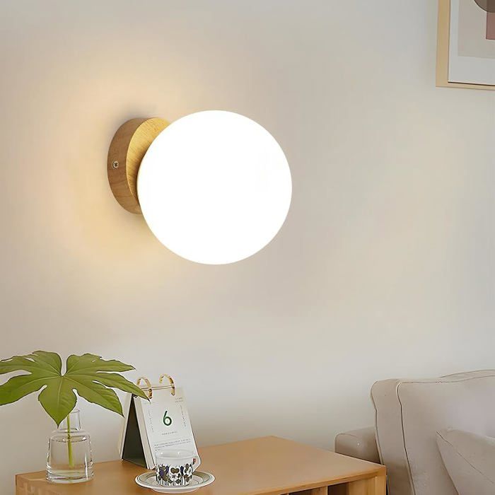 Tealight Applique Murale Intérieure BoisAbat jour en VerreE27  Boule Lampe Murale Intérieure pour Chambre S APPLIQUE DINTERIEUR