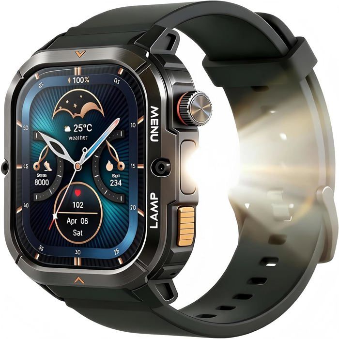 Montre Connectée AMOLED 1 955ATM MIL-STD-810H Lampe LED Anti-choc Écran AMOLED 1 95 MIL-STD-810H 5ATM Lampe LED Appels Bluetooth