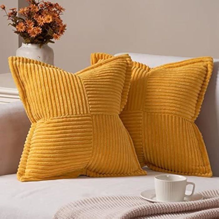Housse Coussin Canape 50 x 50 Jaune Decoration Automne Zippée Cachée Housse de Coussin Bureau en Velours Côtelé Super Doux