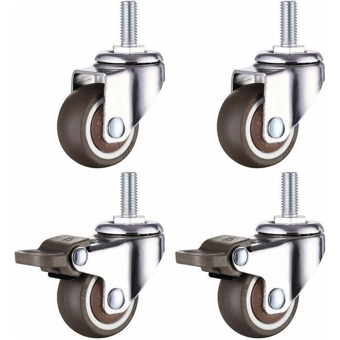 Roulettes pivotantes caoutchouc M8 1 5 robustes pour meubles/chariots tige filetée 20mm – Lot de 2