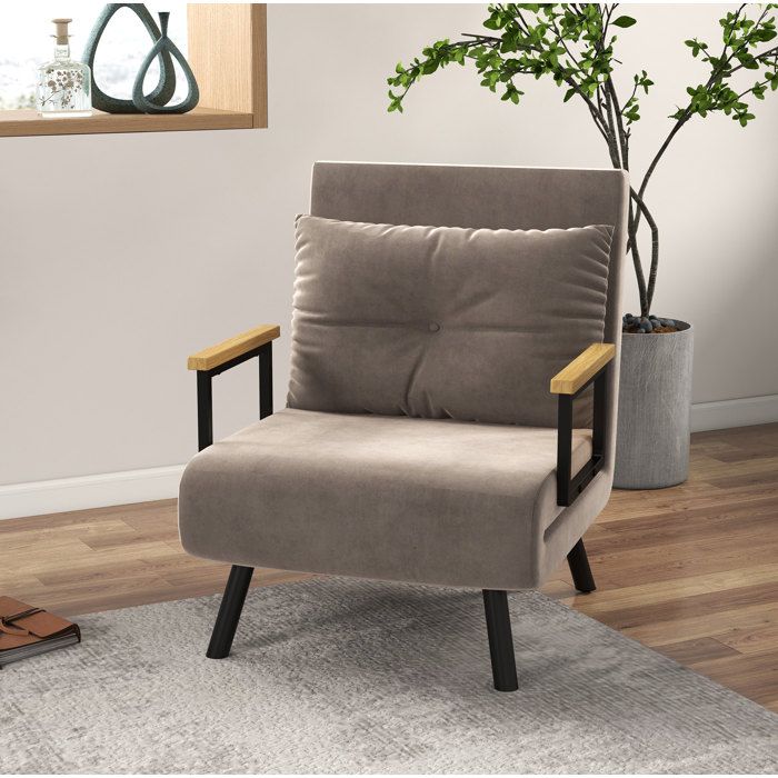Fauteuil lit 1 place convertible marron clair dossier réglable 5 positions 63 x 73 x 81 cm