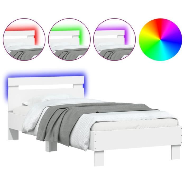 Cadre de lit avec tête de lit et lumières LED blanc 90x190 cm-ASH7299215283657