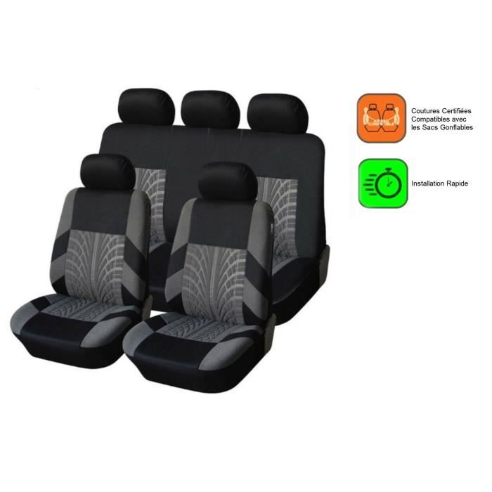 Housses de Siège Universelles - Gris - 9 Pièces - Compatible Airbags