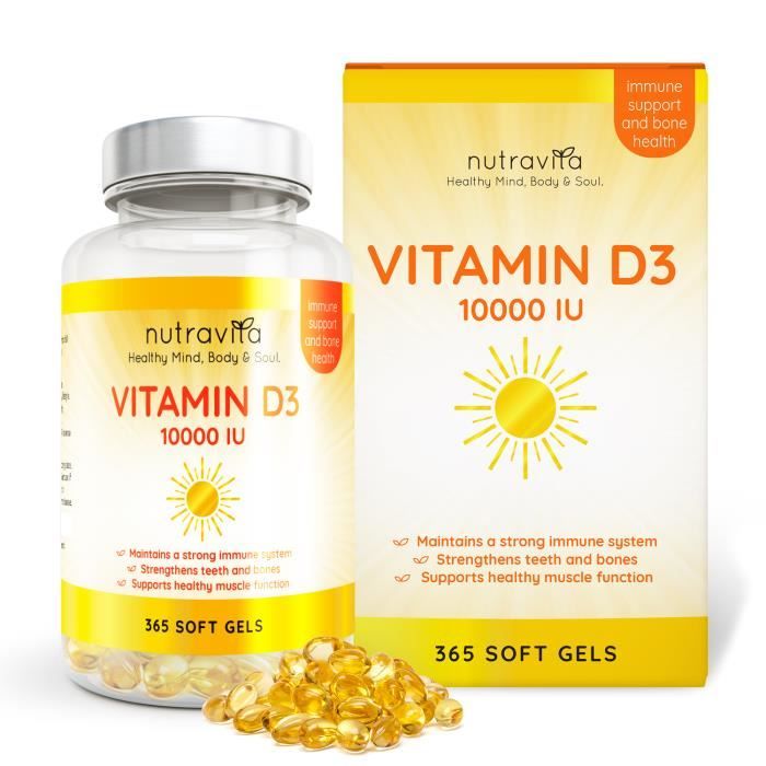 Vitamine D3 10,000 IU - 365 Gélules – Articulations, Os Et Dents En ...