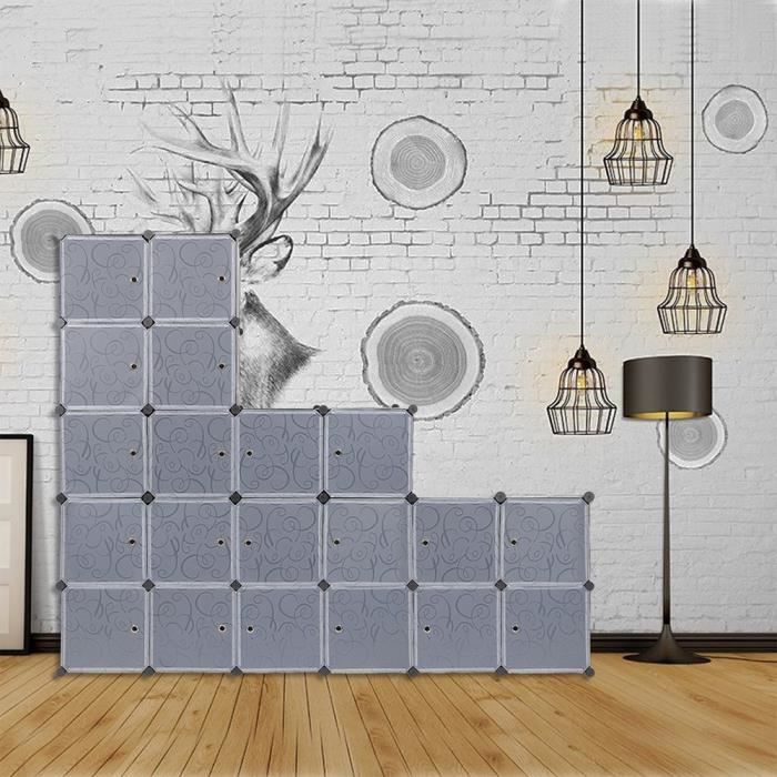 Armoire de 5 Couches Plastiques - SHE - 20 Cubes - Noir - 147x37x183cm