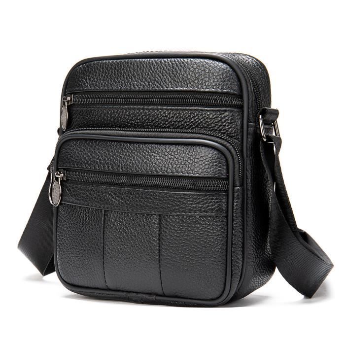 Sac ?� bandouli?�re en cuir - Homme - Noir - 16x5x19cm - 310g Noir - Cdiscount Bagagerie 