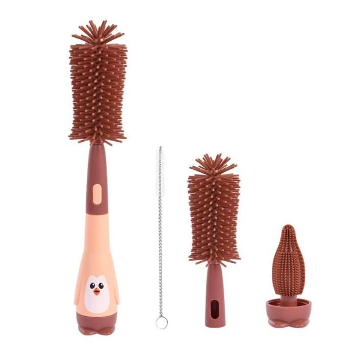 Goupillon Biberon Silicone 3 En 1 - Nettoyage Biberons, Tétines, Pailles Sans Rayures (rose)