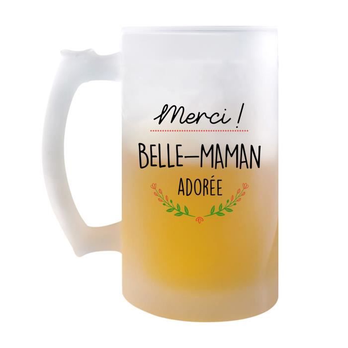 Chope Merci Belle-Maman Adorée | Verre à bière Pinte Idée Cadeau  Anniversaire Noël Fête des Mères