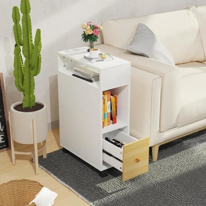 ZDMZR Table De Chevet Étroite Avec Tiroir De Rangement, Petite Table De Chevet, Avec Tiroir(Beige,20cm/7.9in