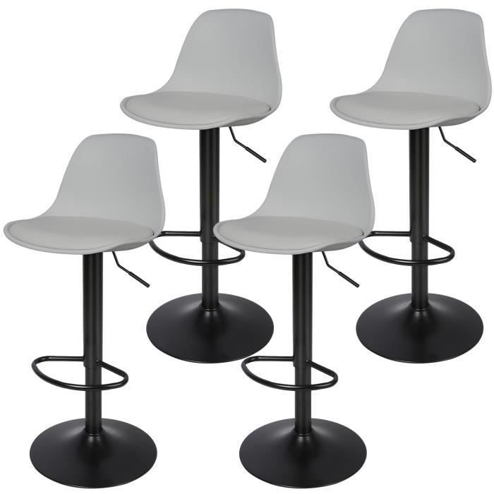 Lot de 4 Tabourets de Bar pivotant CAMLIAN - Gris - Réglable en Hauteur - Simili (PU)