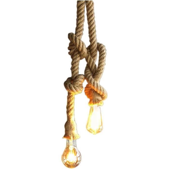 Lustre Industriel 5 Lampes En Corde De Chanvre - Style Rétro - Longueur 1 M - Culots E27 (ampoules Non Fournies)