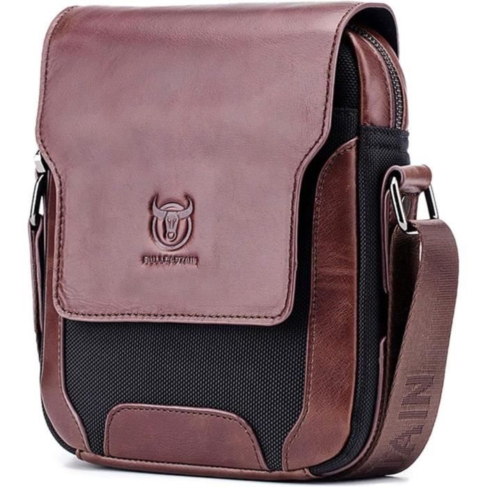 Sacoche Bandoulière Homme En Cuir Véritable Marron - Style Rétro, Taille Moyenne, Neuf Avec étiquettes