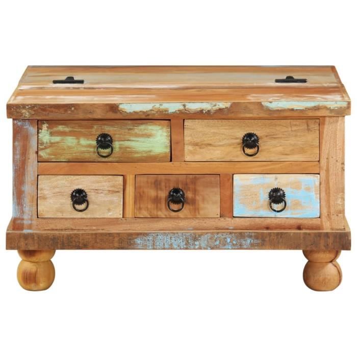 Table basse - Bois de récupération - Style industriel - 70 x 70 x 38 cm