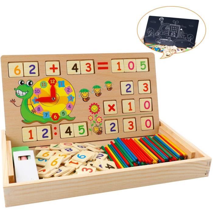 Montessori Boîte d'apprentissage de Math, Jouets Educatifs Scientifiques  Tableau en Bois, Jouet de Maternelle, Jouet Compter Horloge