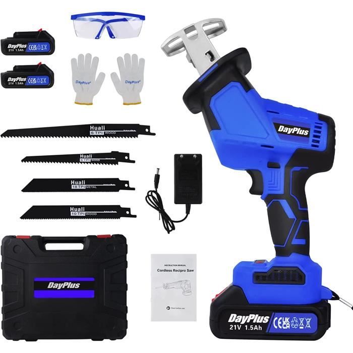 Scie Sabre Sans Fil 21V 4000mAh - 3000 Tr/min - 8 Lames Incluses - Coupe Bois/Métal/Plastique - Moteur Sans Balais