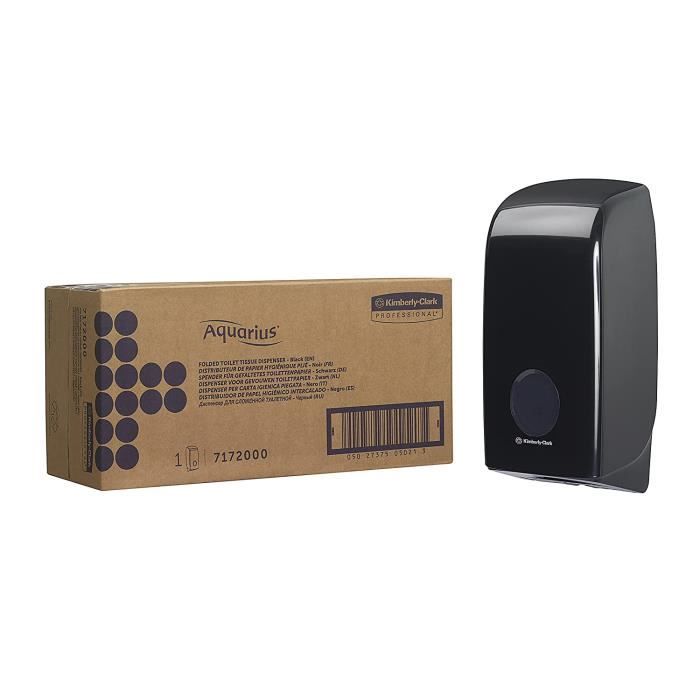 Distributeur De Papier Toilette Aquarius 7172 - Noir - Distribution Feuille à Feuille, Rechargeable - Pour Sanitaires