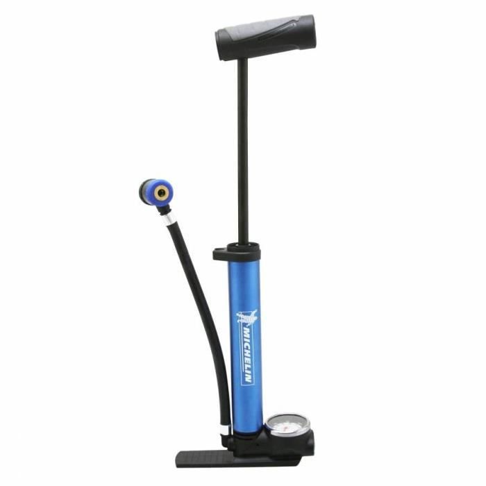 Pompe a pied mini vtt michelin avec manometre pied pliable aluresine 8 bars vpvs poignee en t