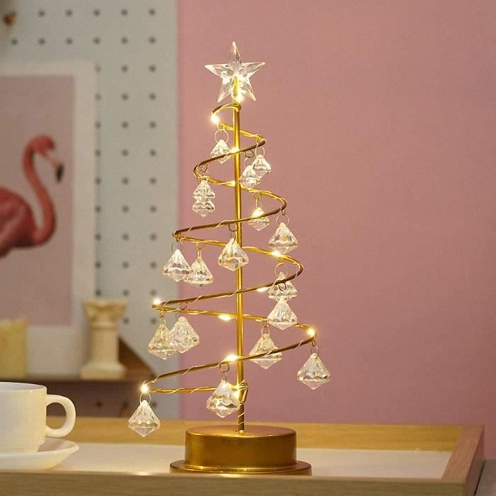 Arbre de Noël Lumineux en Métal,Lampe LED Décorative de Sapin de Noël,Decoration  Noel Table en Fer en Spirale avec Boules de Cristal - Cdiscount Maison