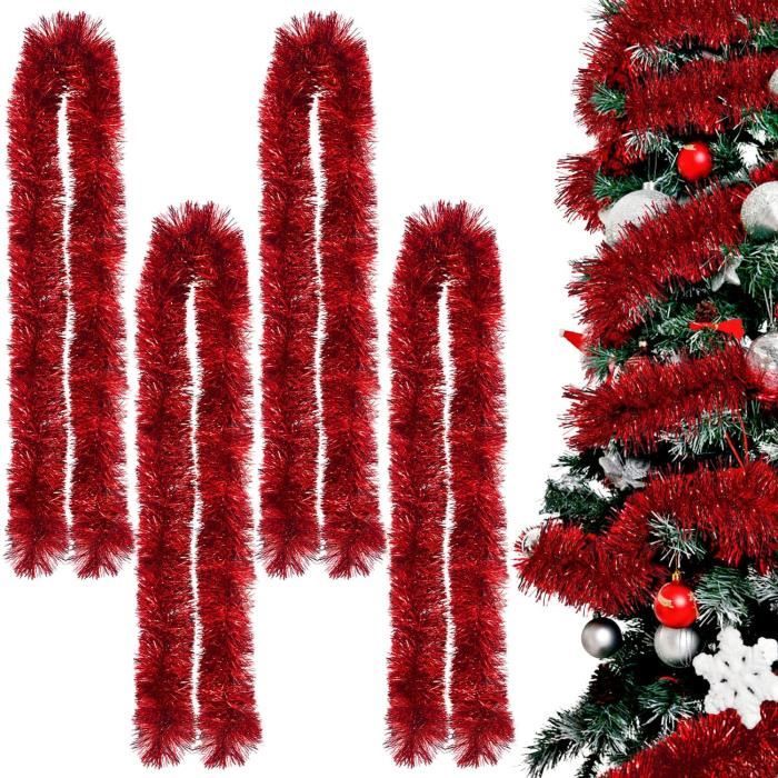 TATAFUN Guirlandes Sapin De Noel Lot de 4 Brillant Guirlandes Rouges Décoration pour Arbres de Noël Vacances de Noël Décorations Intérieures et Extérieures